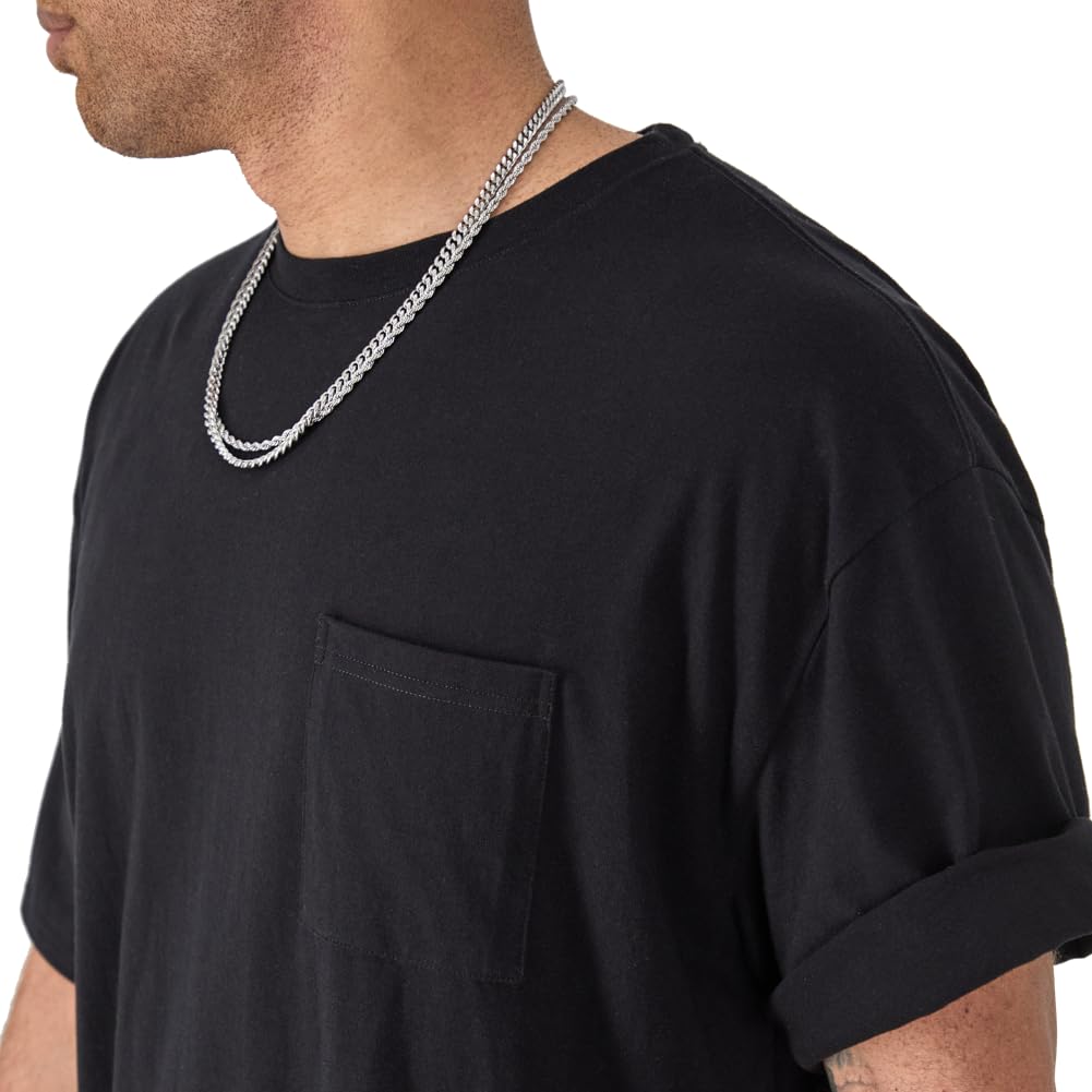 Champion Koszulka męska, klasyczna bawełniana koszulka z kieszonką, miękka (duża i wysoka), Czarny, 3XL