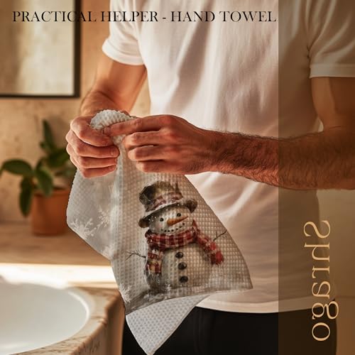 Image of Vintage Christmas Snowman Kitchen Towels, Christmas Winter Dish Tea Towels for Kitchen, Rustic Xmas Winter Snowman Decorative Hand Towel for Bathroom Decor, 16x24 Inch