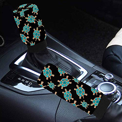 InterestPrint Car Protective Interior Accessories Auto Gear Shift Knob Cover Handbrake Cover 2 Pcs Sea Turtle Turquoise Diamond