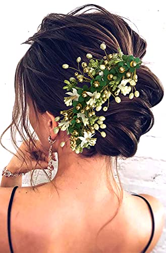 Hair Flare Floral Hair Vein for Women, Artificial Flower Hair Accessories, Hair Pin for Girls - Green, 2205 1