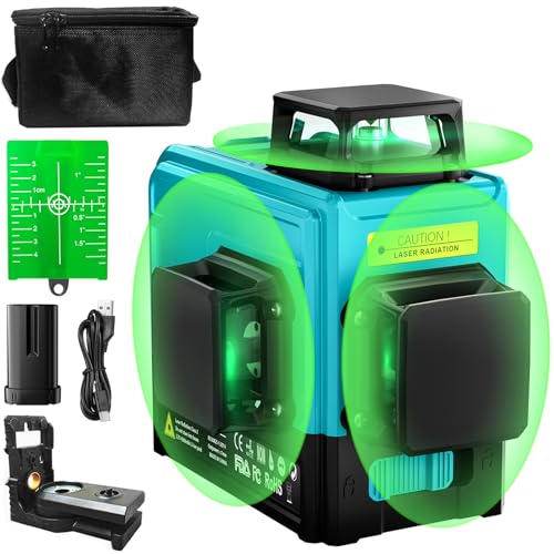 Laser Level 360 Self Leveling, 165Ft Line Leveling Tools, 3x360 Rechargeable Laser Level for Picture Hanging/Construction Tools/Project/Renovation/Floor/Tile, Durable Leveler Tool