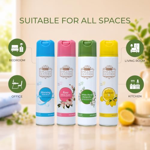 Image of Next Care English Leather Air Freshener Spray 220ml Each | Long Lasting Room Freshener for Home, Office & Car | Odour Eliminator (Lemon, Rose, White Floral & Morning)
