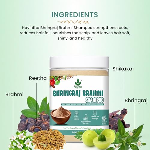 Image of Havintha Natural Shampoo for Hair | With Amla Reetha Shikakai Methidana Hibiscus Bhringraj Brahmi and Flax Seed Powder | Herbal Shampoo | Men & Women 100g (Pack of 1)