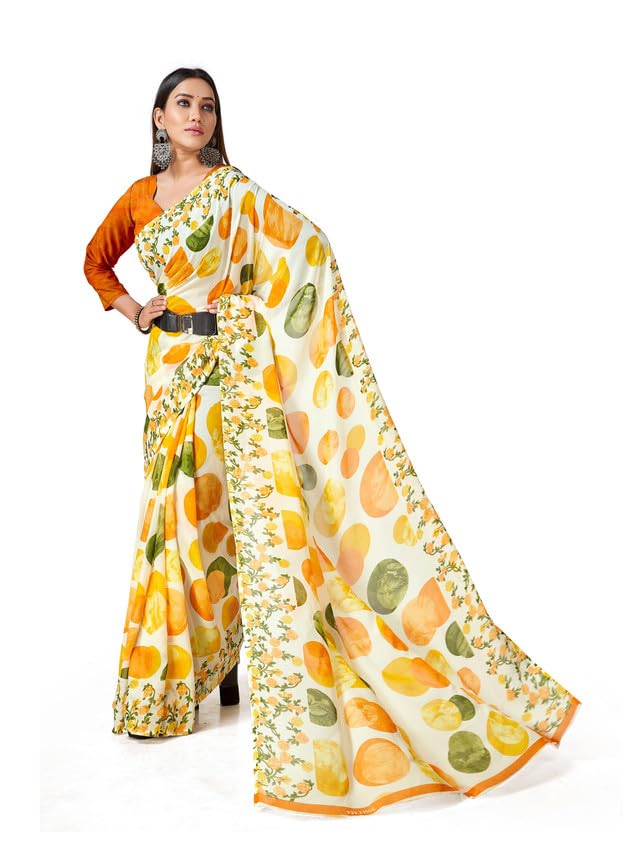 Image of Women's Floral Printed Georgette Saree with Unstitched Blouse Piece