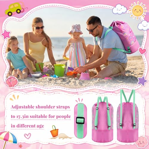 Extra Large Beach Sand Toy Bag with Drawstring 20" x 10" Rainbow Mesh - image 5