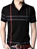 Mens Casual Striped Short Sleeve Collared T Shirt Polo Shirts