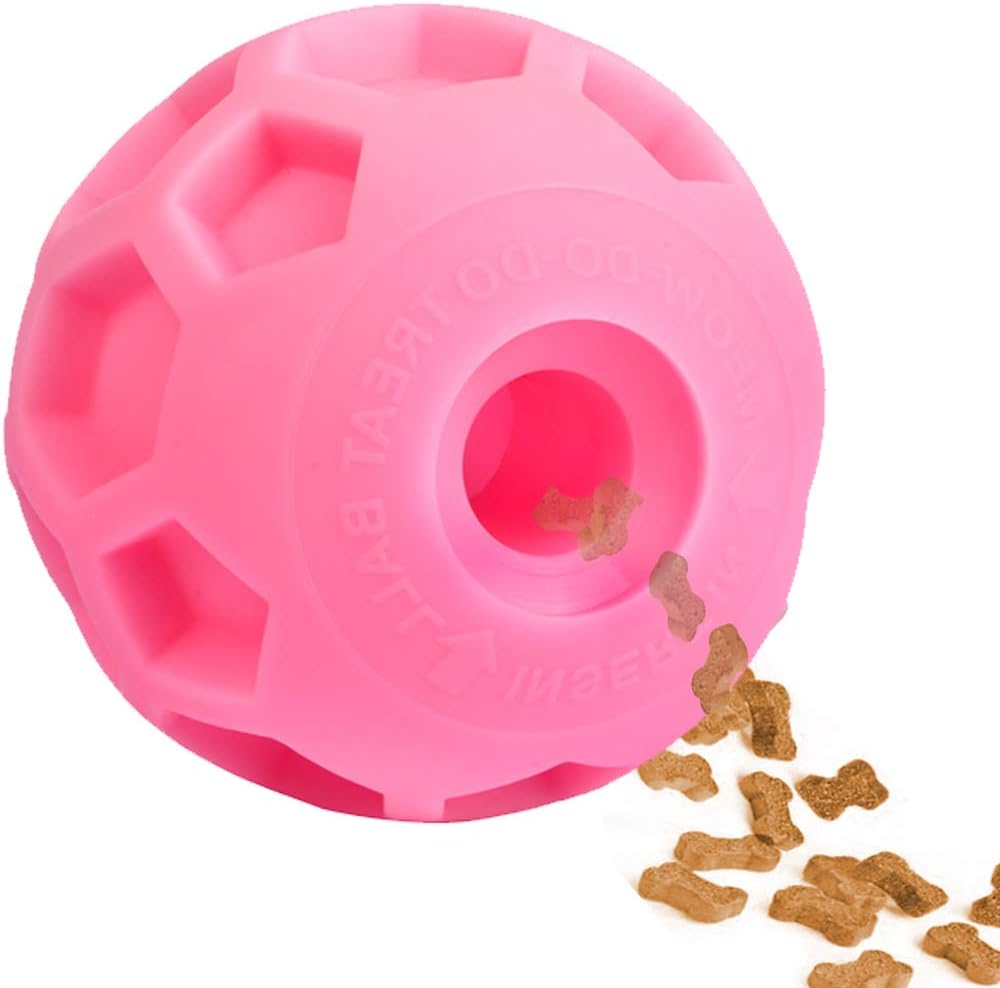 Hipat Large Dog Treat Ball, Dog IQ Puzzle Toy, Interactive Food Dispenser to Slow Feed Best Toy for Training and Play (Pink)
