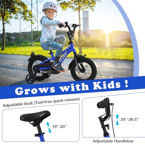 Image of Olakids Kids Bike, 12 14 16 18 Inch Toddlers Bike with Training Wheels Safety Bell Adjustable Seat and Handlebar, Handbrake and Coaster Brake, Children's Bicycle for Boys Girls