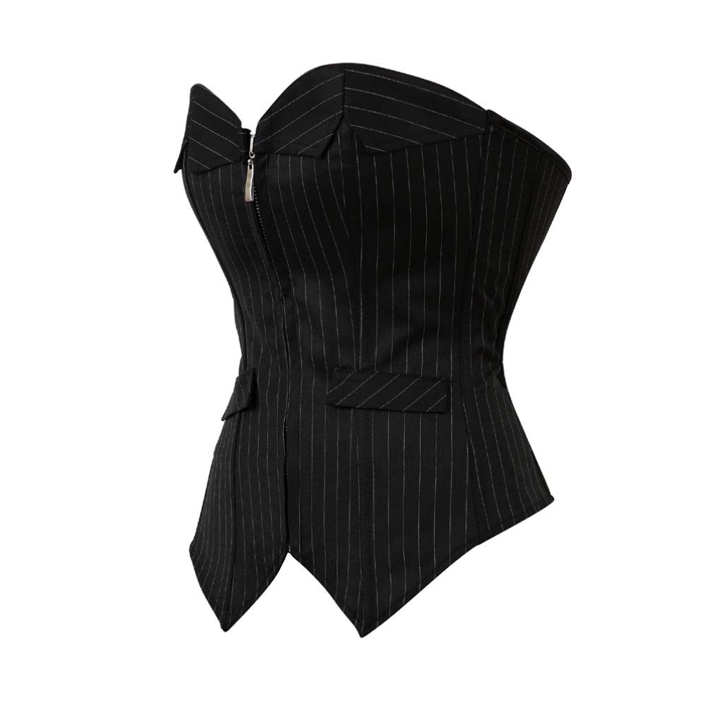 Gothic Pinstripe Lace Up Boned Bustiers Corsets for Women-image-44