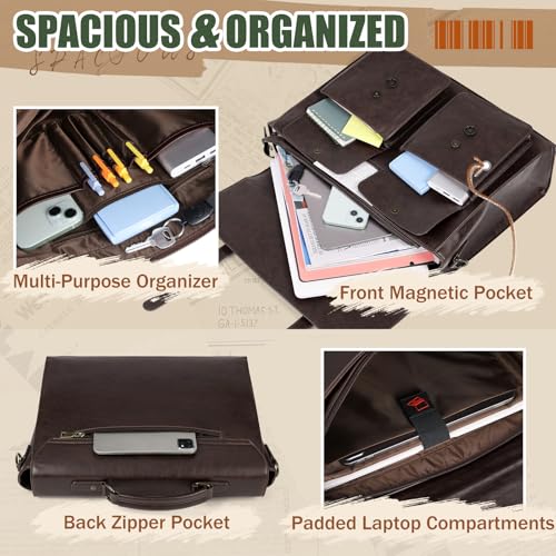 Image of RAINSMORE Mens Messenger Bag 17 /18 Inch Vintage Leather Laptop Briefcase Large Satchel Computer Shoulder Bag