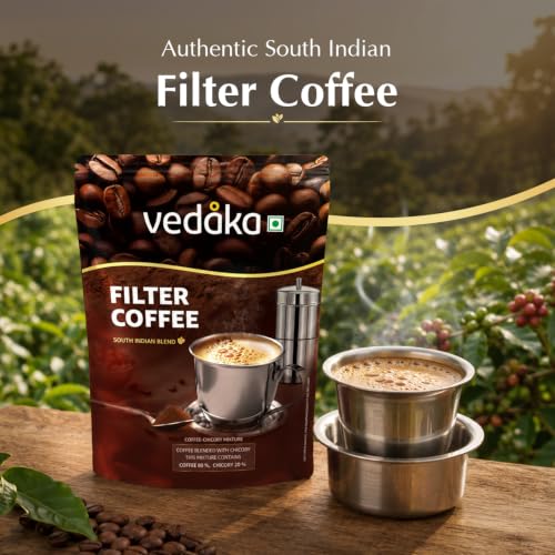 Image of Amazon Brand - Vedaka Filter Coffee Powder 500 g | 80:20 Coffee Chicory Blend | Medium Roast | Strong Aroma & Full Body | South Indian Filter Coffee
