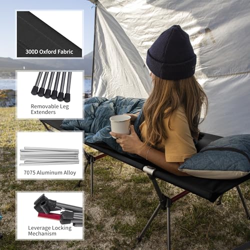 Image of Naturehike ArmyWild Folding Camping Cot, Height Adjustable Ultralight Backpacking Cot, Portable Camping Bed for Camping Hiking Travel Home