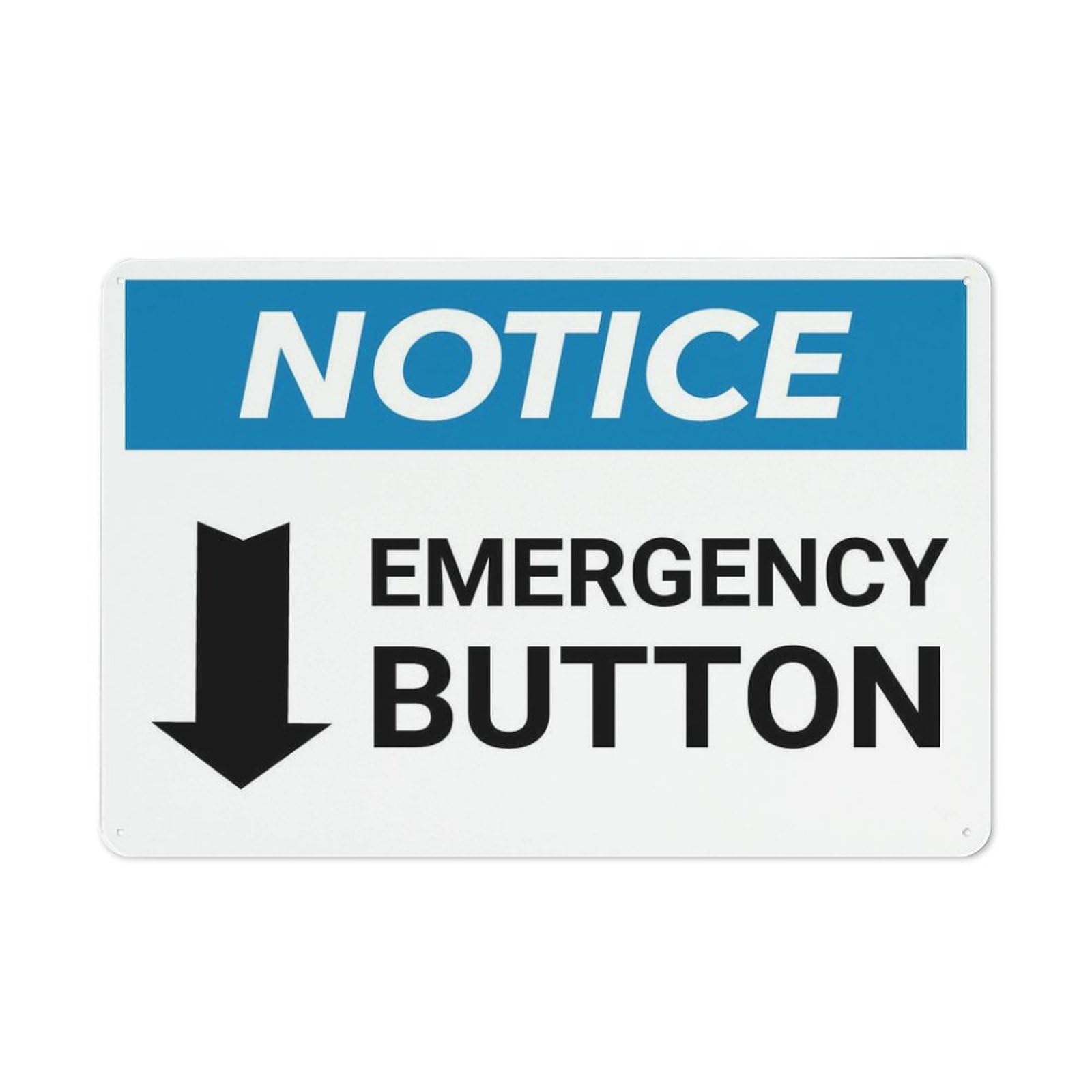 Xewazd A50 8"X12" Aluminum Metal Notice Sign - Emergency Button (Landscape, With Down Arrow) | Safety Notice Plate