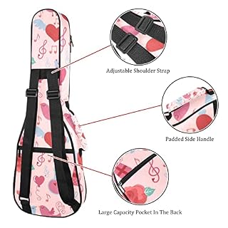 Housse pour ukulélé rétro avec motif notes de musique et oiseaux - Rembourrage en éponge de 10 mm d'épaisseur - 53,3 cm… – Image 3