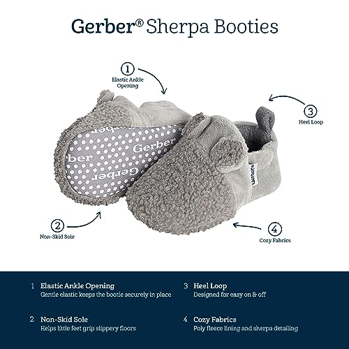Gerber Baby Fleece Lined Non Skid Soft Slipper Booties with Ears, Grey Ears, 3-6 Months - image 6