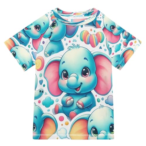 MNSRUU Toddler Boy Rash Guard Short Sleeve Swim Shirt Elephant Print Rashguard 3T Beach Shirts Quick Dry,13