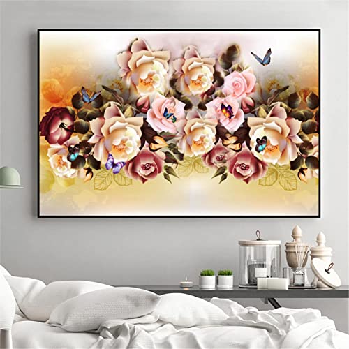 Tableau papillon et fleurs abstraites 70x100 cm | KEBIA - 4