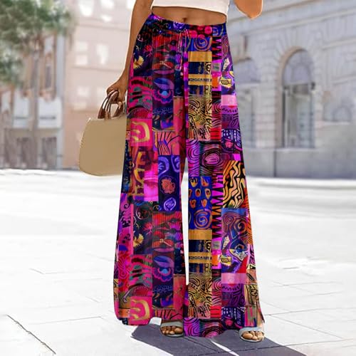 Akklian Wide Leg Pants Woman ​​​Tie-Dye Flowy Palazzo Pants 2024 High Waisted Casual Multicolor Lounge Trousers with Pocket2