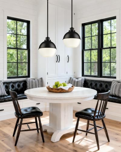 Image of Beionxii 8-Inch Black Pendant Light Fixture, Milk Glass Globe, Adjustable