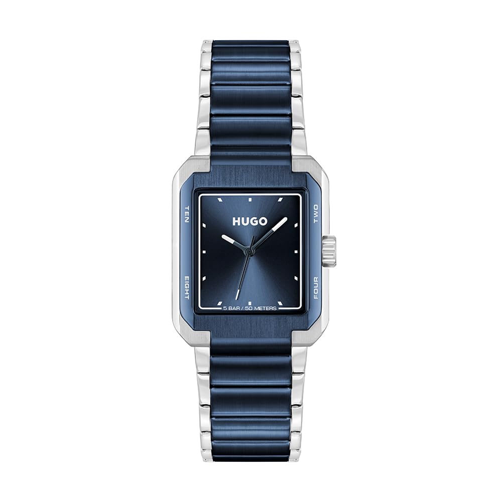 HUGO Three Hand Quartz Movement Watch for Men #Thrive Analog Collection with Blue Stainless Steel Bracelet - 1530382