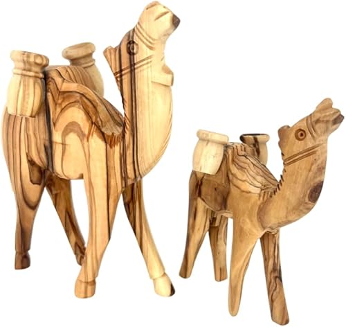 Camel Figurine, Handmade Olive Wood Camel Figurine with Jars Carved in the Holy Land by Christian Artisans, Nativity Camel, Wooden Camel Decor,
