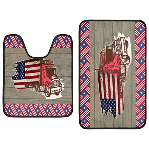 Amerikanische Flagge LKW Badematten Sets 2 Stück Badteppich und U-förmiger WC-Teppich rutschfest saugfähig…