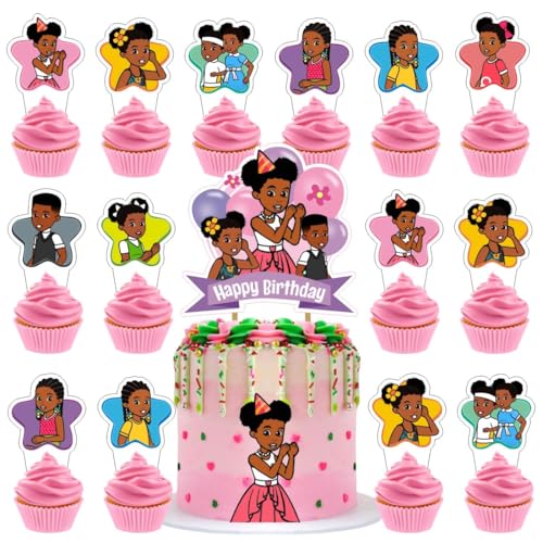 25Pcs Gracies Cake Decorations with 24pcs Cupcake Toppers 1pcs Cake Topper for Kids 1st Birthday Party Supplies
