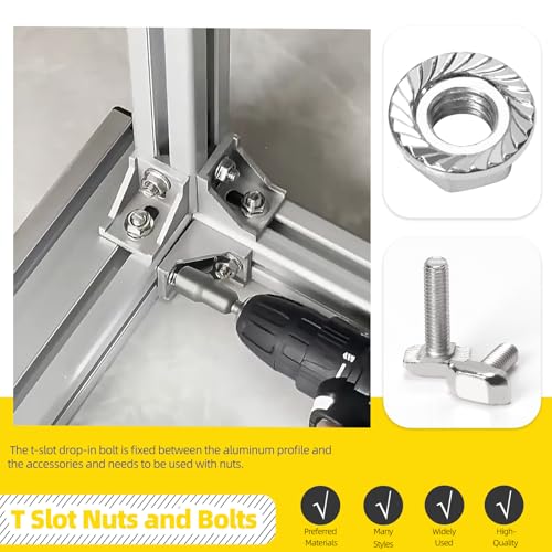 Image of 60Pcs European Standard 40 Series M8 T Slot Drop-in Bolt, M8 x 16 /20 /25 /30 /35 /40mm Hammer Head T-Slot Drop-in Stud Sliding Bolt Screw with Flange Nut for Aluminum Extrusion