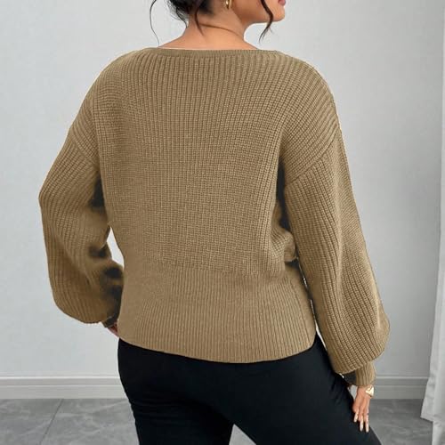 Image of ZAFUL Women's V Neck Cable Knit Sweater Long Sleeve Ribbed Crop Tops Wrap Surplice Solid Casual Pullover Jumper