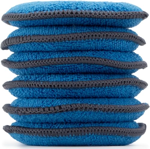 VIKING Microfiber Applicator Pads, Tire Shine Applicator, 5 Inch Diameter, Blue/Grey, 6 Pack
