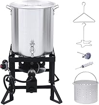 Red Mountain Valley 36Qt Turkey Fryer with Propane Burners, Aluminum Turkey Fryer Pot Basket, Propane Deep Fryer for Outdoor Cooking, Seafood Boil with Spigot,Timer, Marinade Injector, Turkey Rack