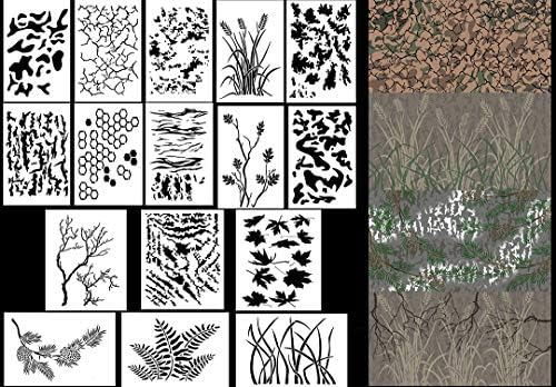 Acid Tactical® 16 Designs - 9x14" Camouflage Vinyl Airbrush Spray Paint Stencils - (Maple Leaves, Pine, Digital, Multicam, TACS, & More)