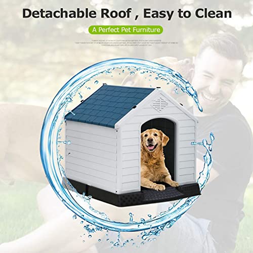 FLL Large Dog House for Large Medium Dogs 32x30.5x34.5 inches Plastic Water Resistant Dog Houses with Base Support for… - Image 6