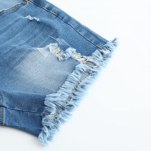 Image of THUNDER STAR Women Mid Rise Ripped Stretchy Jeans Shorts Frayed Raw Hem Casual Denim Shorts