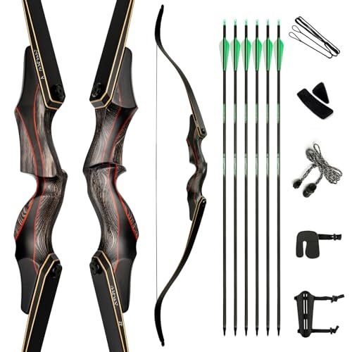 Deerseeker Outdoor 60”&62' Takedown Recurve Bow and Arrow Set Hunting Longbow Kit Laminated Limbs Right Hand & Left Hand for Adults Archery Practice Target Shooting (60'-RH60)