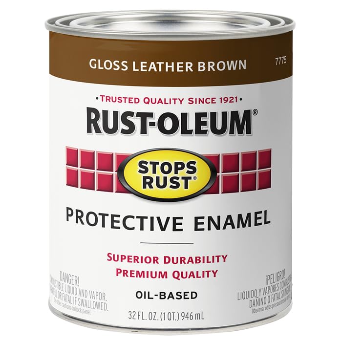 Image of Rust-Oleum Stops Rust Brush On Protective Enamel Paint, Gloss Leather Brown | Rust and Corrosion Resistant, Indoor and Outdoor Durability, Beautiful Finish on Metal, Wood and More, Quart, 2 Pack