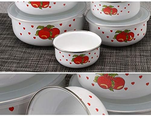 Enamel Ice Bowl Fresh 5 Five Sets of Food Storage Sealed Box Vegetable and Fruit 10-18cm Gift(Black)