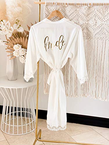 ModParty Bride Wedding Robe | White Cotton Getting Ready Robe with Lace Detailing | Lightweight Bridal Day Of Kimono | Bridal Shower Gift Idea for Bride to Be2