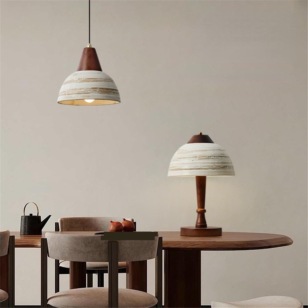 Lampa biurkowa Ceramiczna lampa stołowa Drewniana retro salon sypialnia herbaciarnia hotel dekoracja(Natural)
