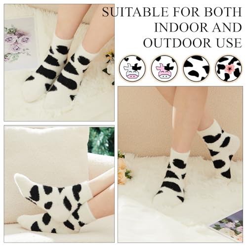 Foaincore 4 Pairs Fuzzy Cow Socks for Women Winter Cow Print Stuff Socks Cute Fluffy Cozy Funny Gifts for Women4