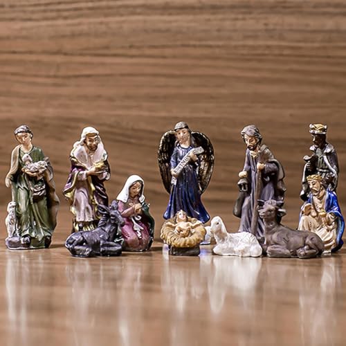 Crèche de Naissance de Jésus en résine robuste au design classique détaillé
