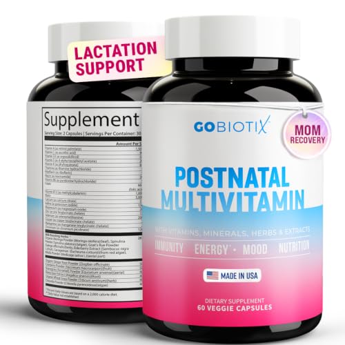 Image of GOBIOTIX Postpartum Vitamins for Breastfeeding Moms - Postnatal Lactation Supplement with Organic Herbs, Minerals, Nutrients for New Mothers and Baby - Postpartum Essentials, Non GMO, Vegan, 60 Caps