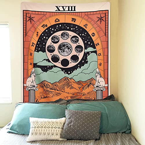 Alishomtll Tapisserie murale en forme de carte de tarot - Motif lune médiévale - Europe mystérieuse - Pour décoration d'intérieur - 130 x 150 cm Cover