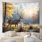 YSATNSFT Rustic Deer Tapestry Fall Forest Deer Cabin Farmhouse Country Lodge Hunting Natural Scenery Home Decor Tapestries Wall Blanket For Bedroom Living Room Dorm(59.1 x 51 inches)