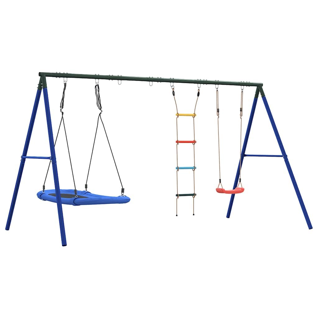 Schaukel-Set mit robustem Metallgestell, verstellbarem Schaukelsitz, Nestschaukel und Strickleiter für Kinder im Außenbereich, geeignet für Gärten, Spielplätze und Kindergärten