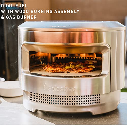 Image of Solo Stove Pi Pizza Oven, Wood & Gas Burner | Incl. Stainless Steel Outdoor Maker, Burning Assembly, Burner, Cordierite Stone (13 mm thick), H: 15.125 in x Dia: 20.5 in, 30.5 lbs, silver