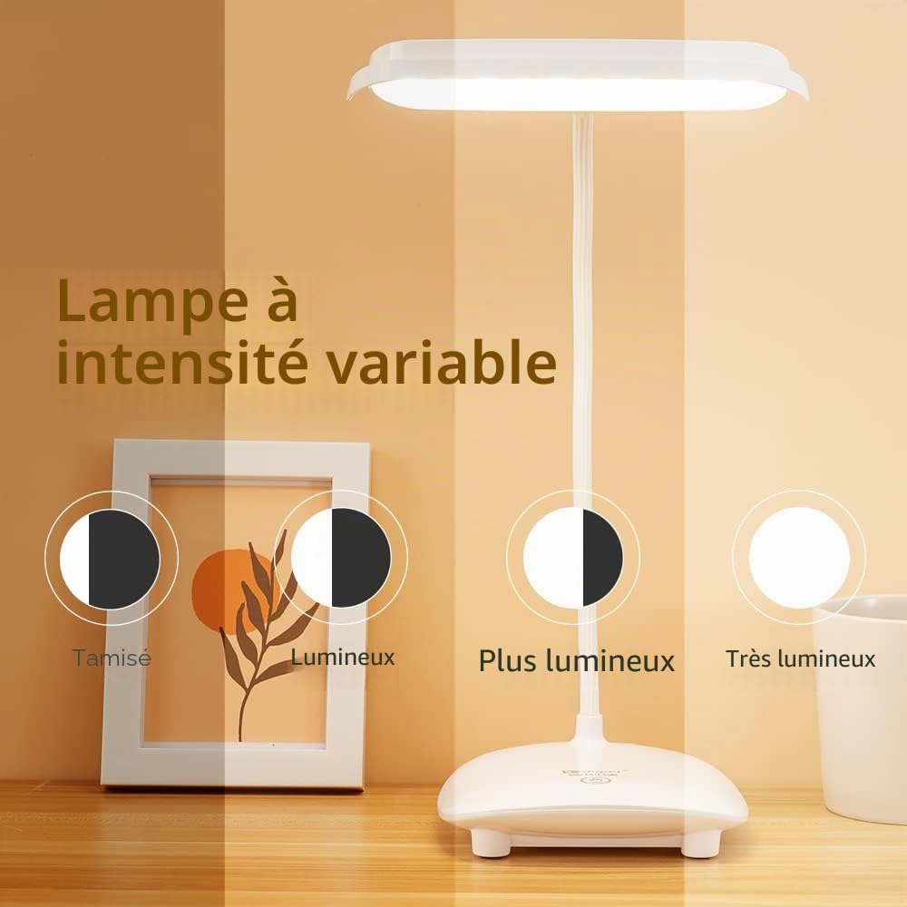 Lampe de Bureau Sans fil Rechargeable USB 40 LED 2 piles le total 2400mah, Tactile 3 Couleurs 6 Mode Dimmable, Fonction de Mémoire, Lampe Table Lecture Enfant Chambre Chevet