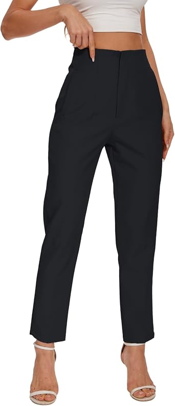 Womens High Waisted Pants - Straight Leg Dress Trousers with Pockets and Seam Design for Business Office Casual