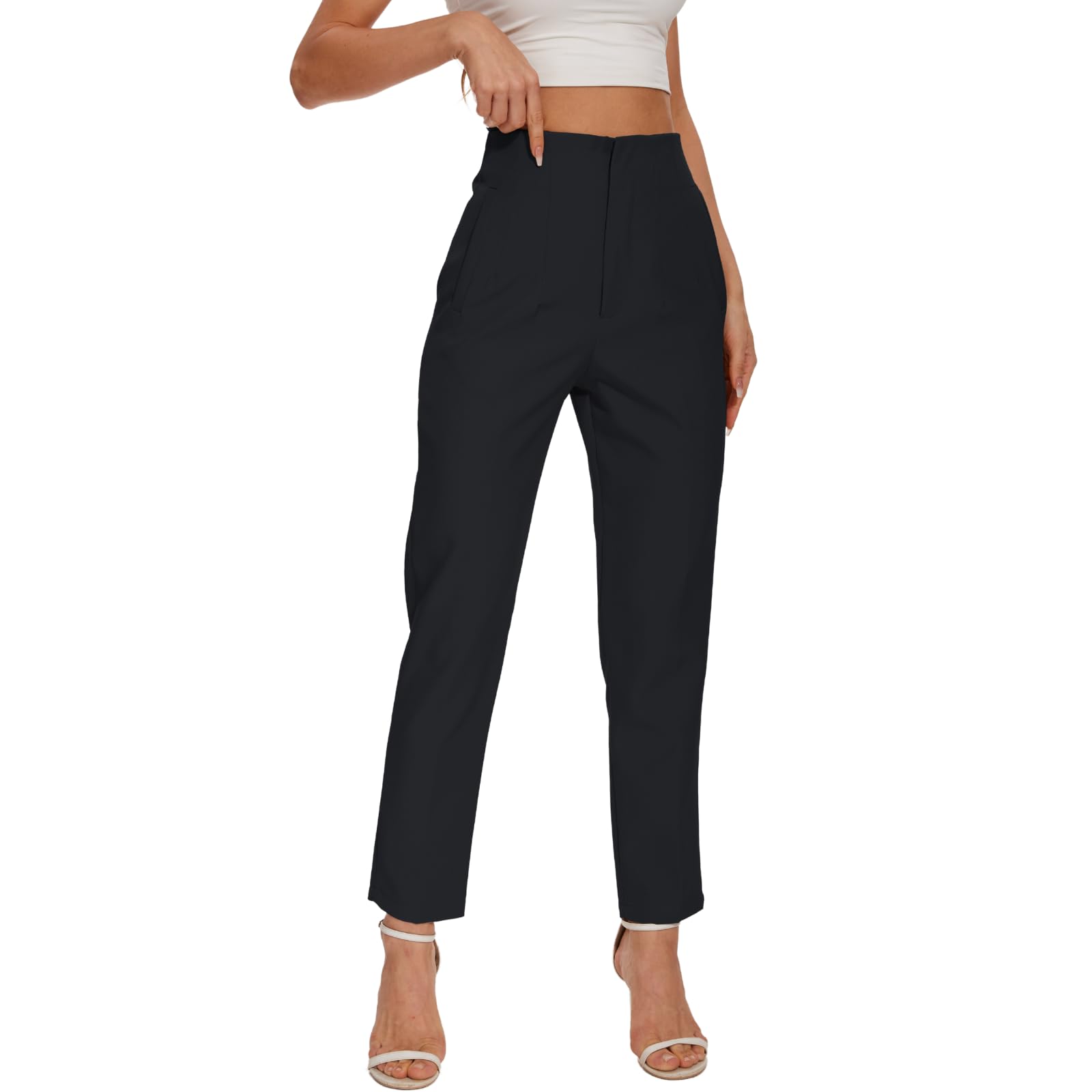 Womens High Waisted Pants - Straight Leg Dress Trousers with Pockets and Seam Design for Business Office Casual