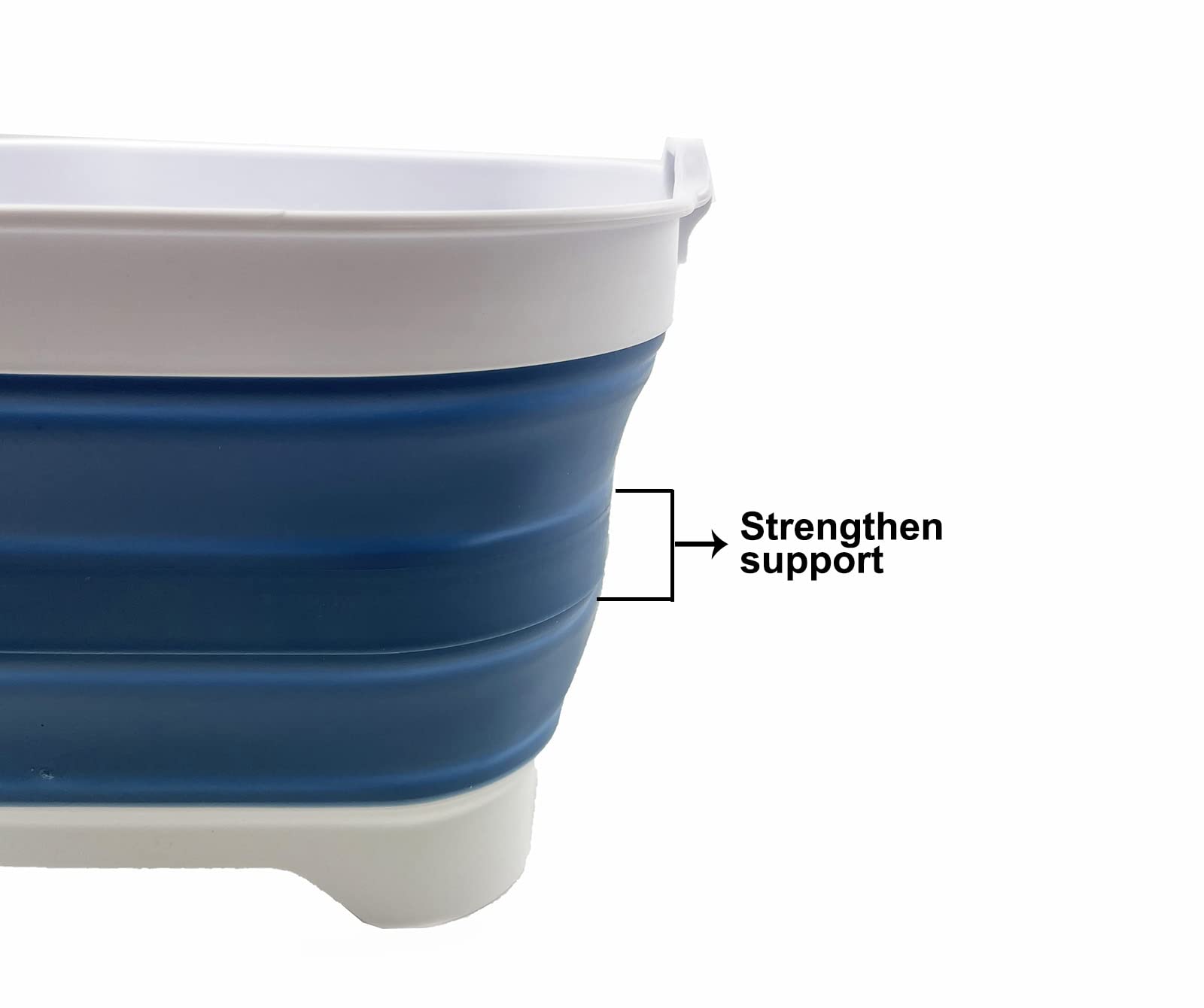 SAMMART 10L Pelle Pliable avec Bouchon de Vidange - Lavabo Pliable - Cuve à Vaisselle Portable - Gain de Place (Blanc/Bleu Métallisé)